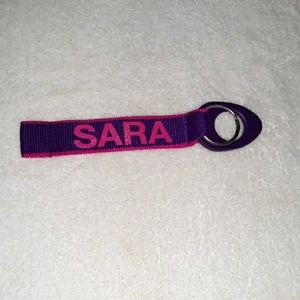 "Sara" 7 inch long keychain purple and pink with metal & rubber keychains